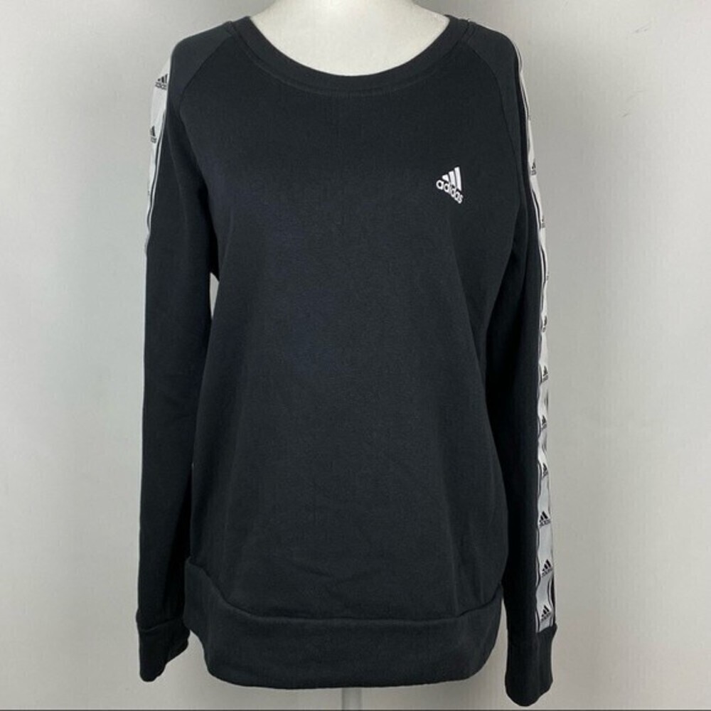 Adidas Sweater Womens Medium Black White Pullover Crewneck Casual Ladies Sweater